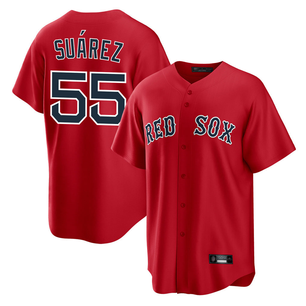 Punc B.Red Sox #55 Ranger Su¨¢rez Player Red Home Game Stitched Jerseys