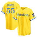 Punc B.Red Sox #55 Ranger Su¨¢rez Player Yellow Home Game Stitched Jerseys