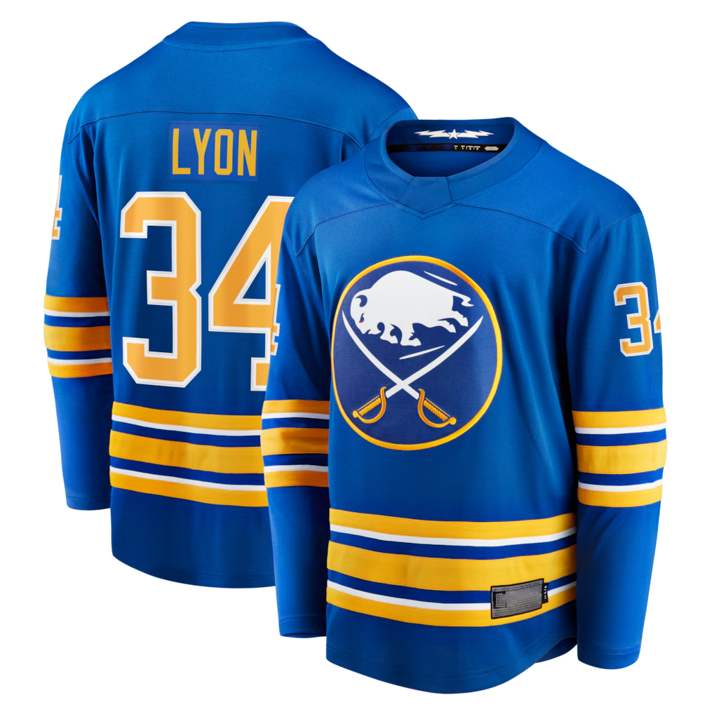 Punc B.Sabres #34 Alex Lyon Royal Home Breakaway Stitched Jerseys