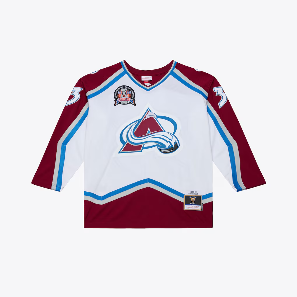 Punc C.Avalanche Patrick Roy Mitchell & Ness White 1995 Power Play Jerseys