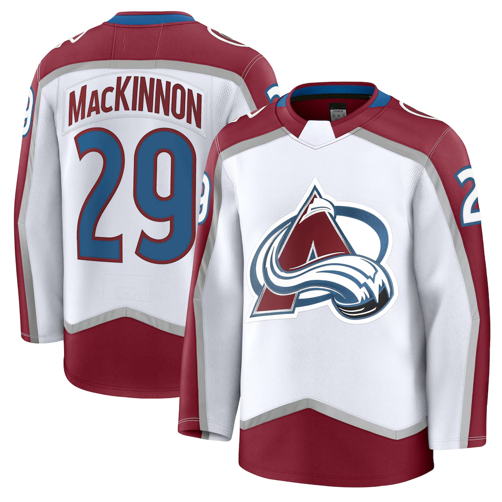 Punc C.Avalanche #29 Nathan MacKinnon White Away Premium Jerseys