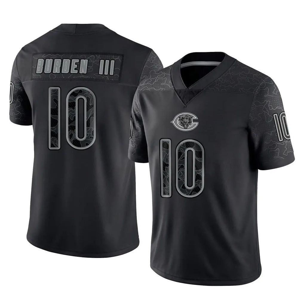 Punc C.Bears #10 Luther Burden III Player Black REFLECTIVE Limited Game Stitched Jerseys