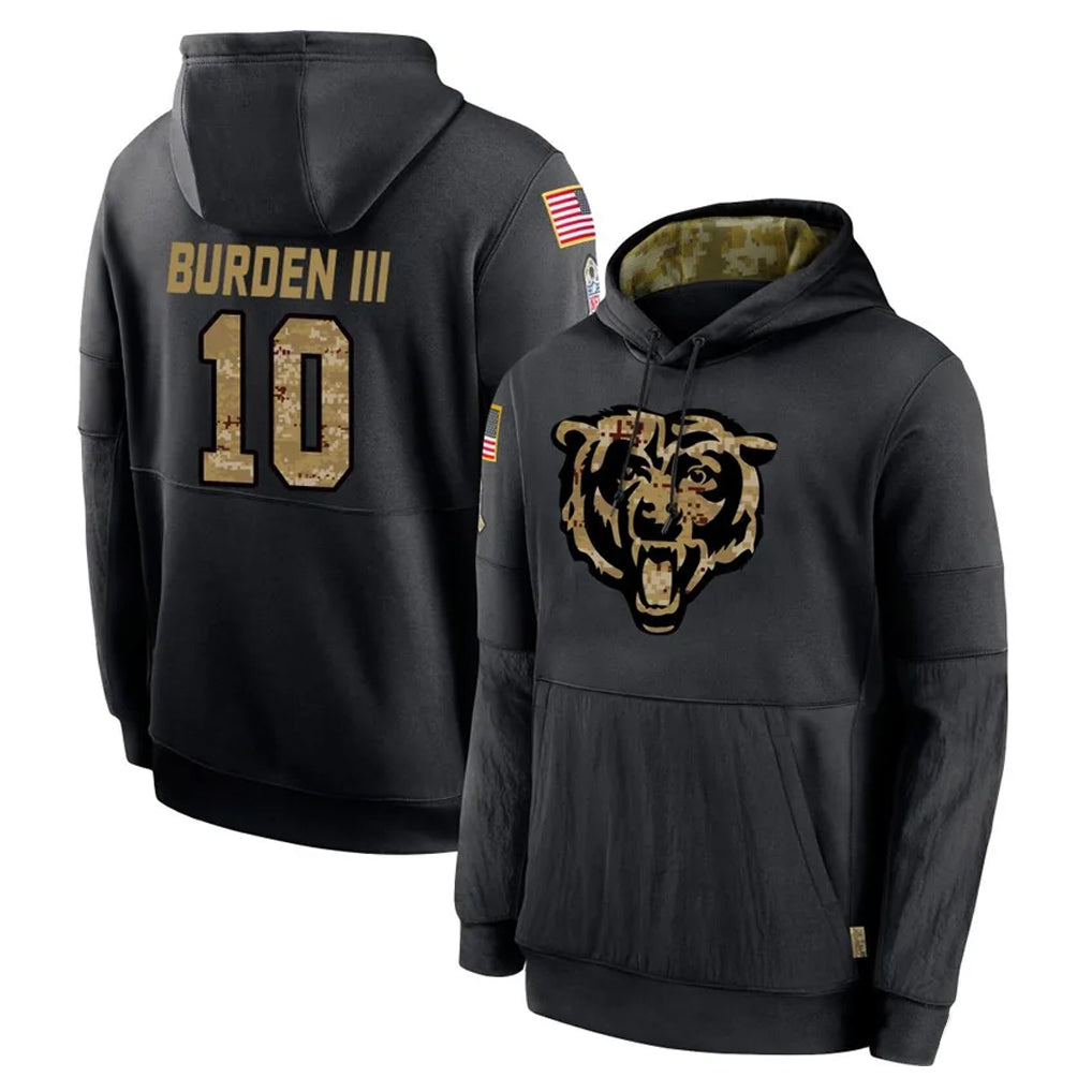 Punc C.Bears #10 Luther Burden III Player Black Salute to Service Pullover Hoodies Limited Stitched Jerseys