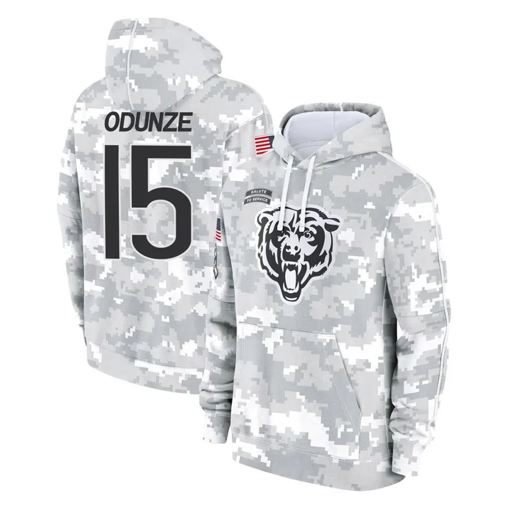 Punc C.Bears #15 Rome Odunze Player Arctic Camo Salute to Service Pullover Hoodies Limited Stitched Jerseys