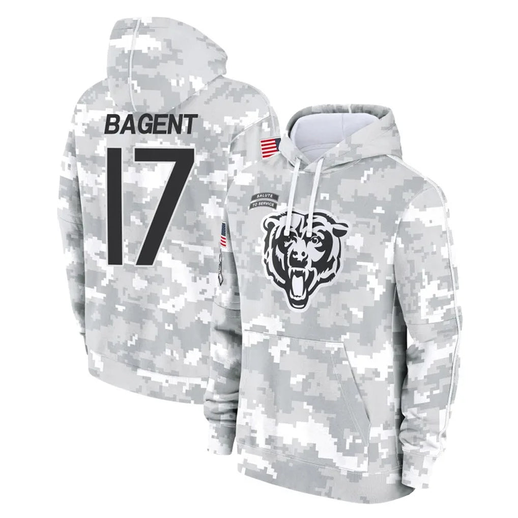 Punc C.Bears #17 Tyson Bagent Player Arctic Camo Salute to Service Pullover Hoodies Limited Stitched Jerseys