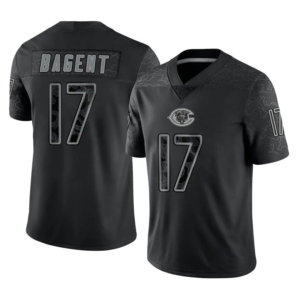 Punc C.Bears #17 Tyson Bagent Player Black REFLECTIVE Limited Game Stitched Jerseys