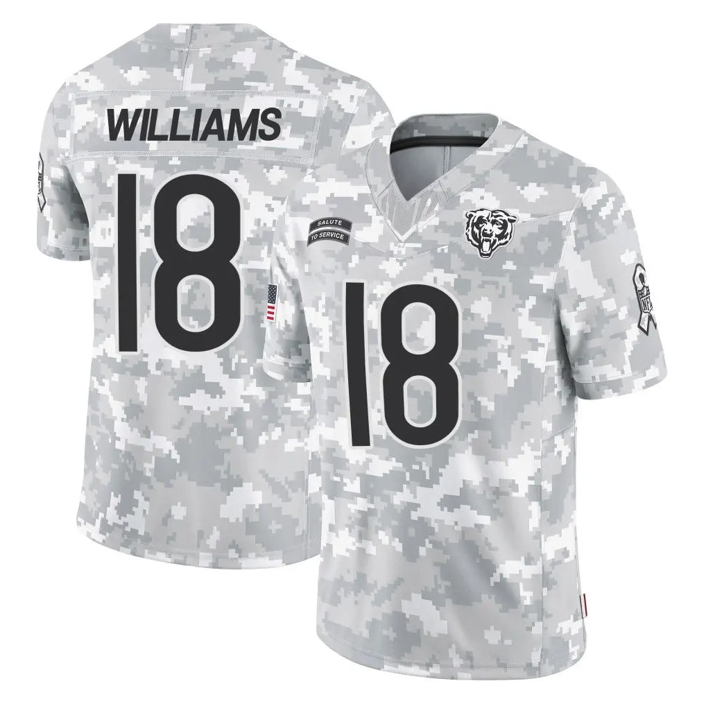 Punc C.Bears #18 Caleb Williams Player Arctic Camo Salute to Service Limited Stitched Jerseys