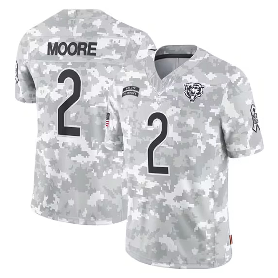Punc C.Bears #2 D.J. Moore Player White Arctic Camo Salute to Service Limited Stitched Jerseys