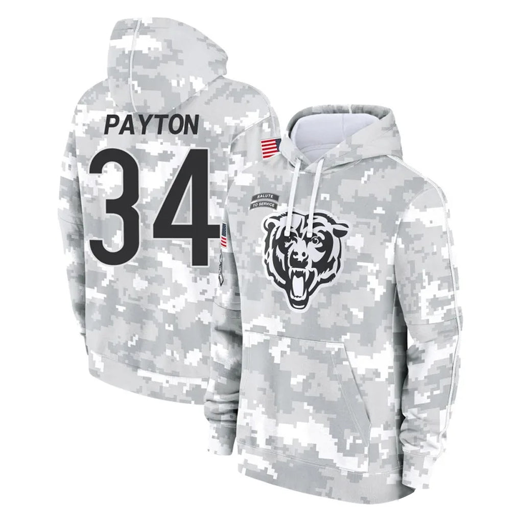 Punc C.Bears #34 Walter Payton Player Arctic Camo Salute to Service Pullover Hoodies Limited Stitched Jerseys