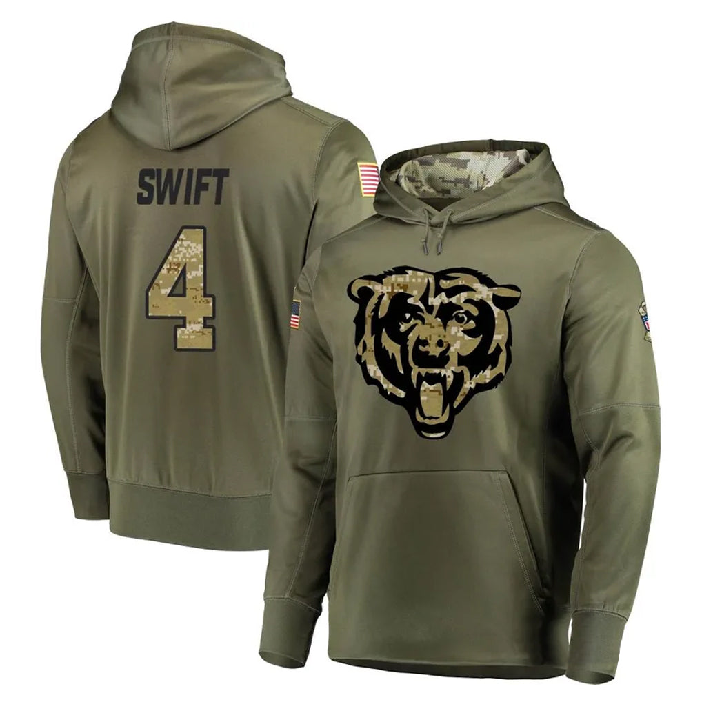 Punc C.Bears #4 D'Andre Swift Player Olive Salute to Service Pullover Hoodies Home Game Stitched Jerseys