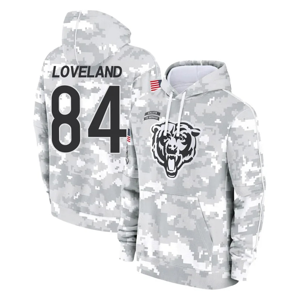 Punc C.Bears #84 Colston Loveland Player Arctic Camo Salute to Service Pullover Hoodies Limited Stitched Jerseys