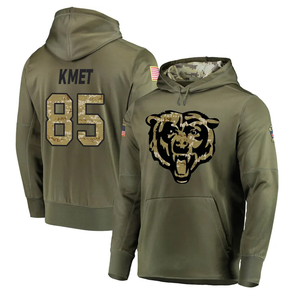 Punc C.Bears #85 Cole Kmet Player Olive Salute to Service Pullover Hoodies Home Game Stitched Jerseys