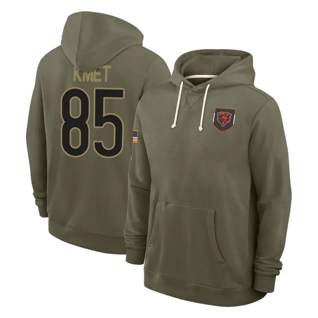 Punc C.Bears #85 Cole Kmet Player Olive Salute to Service Pullover Hoodies Limited Stitched Jerseys
