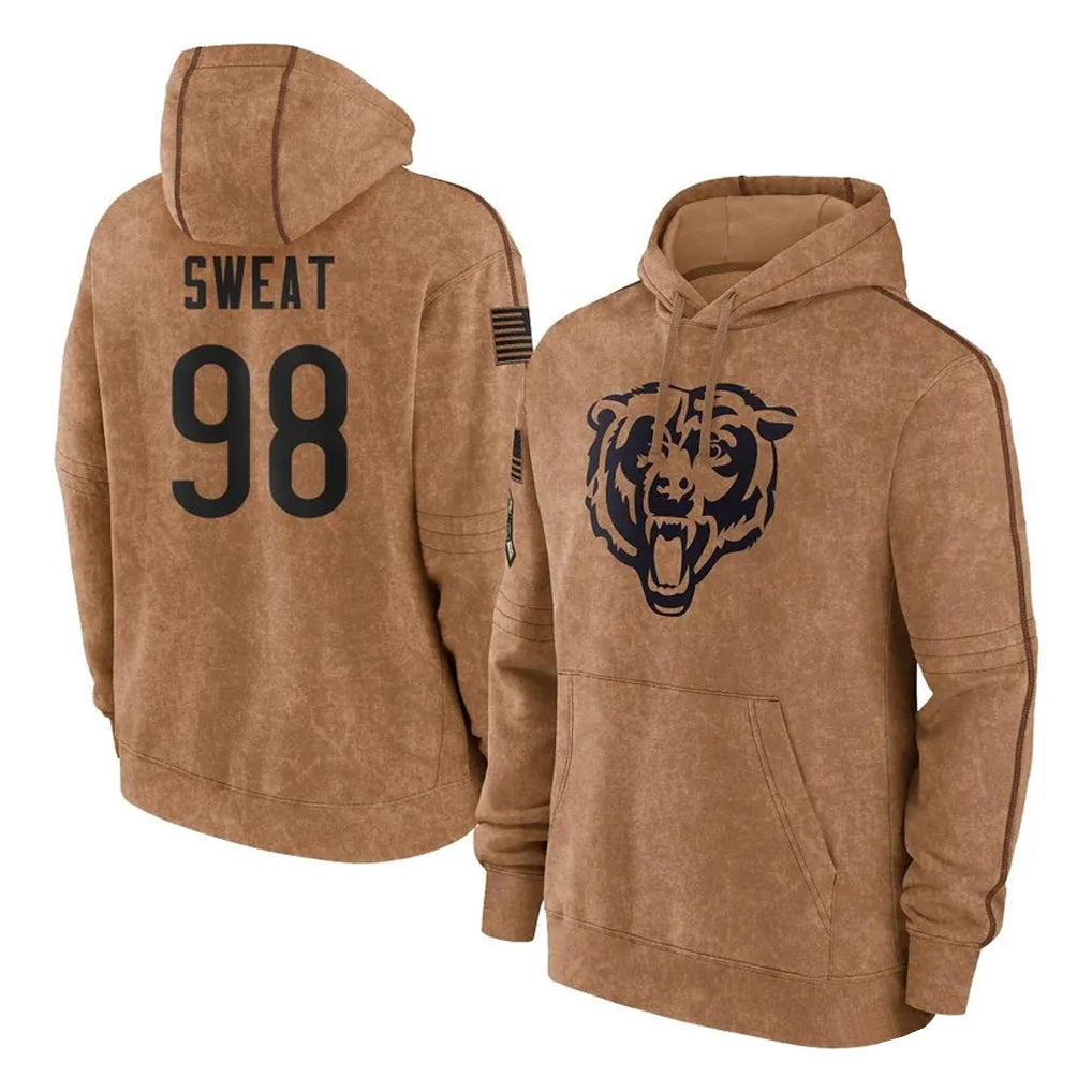 Punc C.Bears #98 Montez Sweat Player Brown Salute to Service Pullover Hoodies Limited Stitched Jerseys