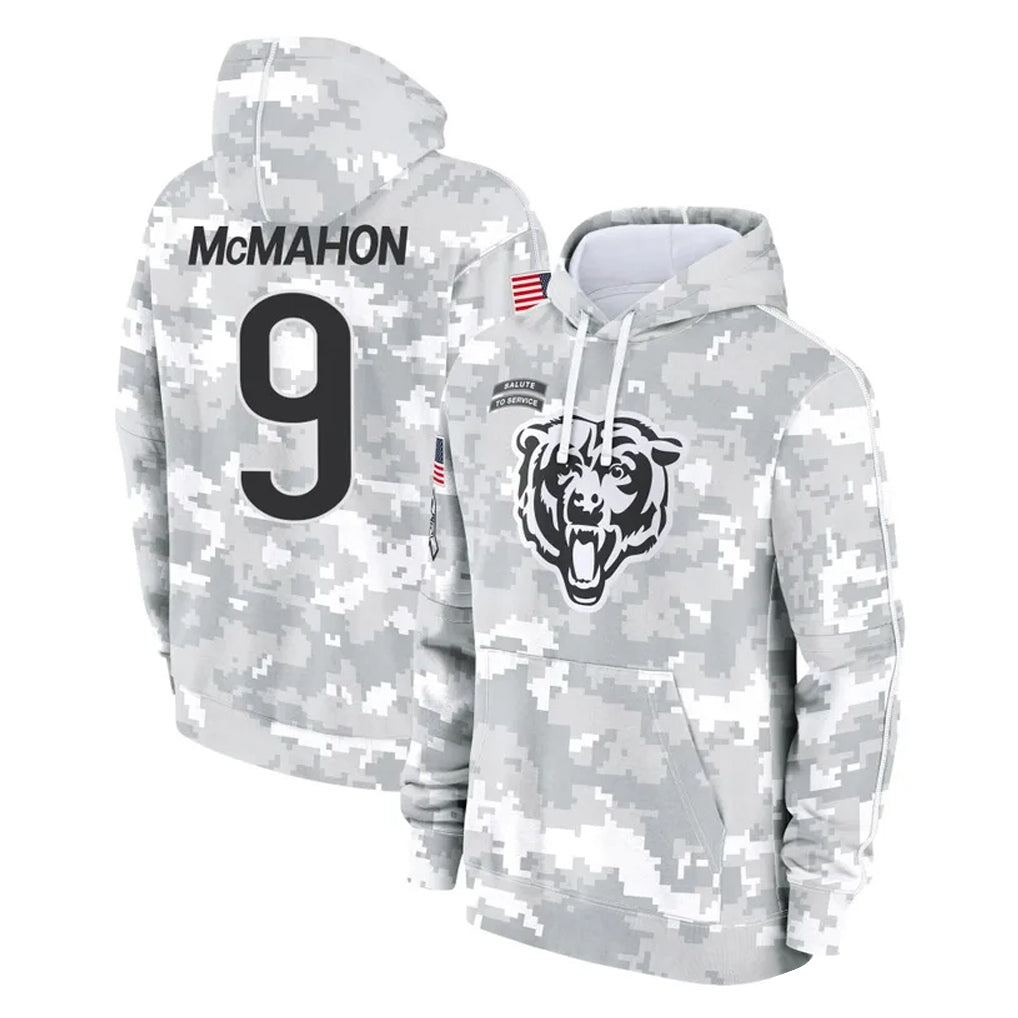 Punc C.Bears #9 Jim McMahon Player Arctic Camo Salute to Service Pullover Hoodies Limited Stitched Jerseys