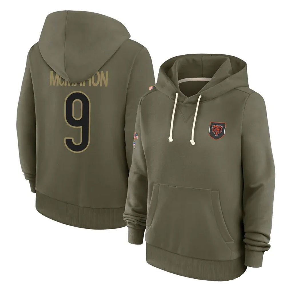 Punc C.Bears #9 Jim McMahon Player Olive Salute to Service Pullover Hoodies Limited Stitched Jerseys