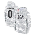 Punc C.Bengals #0 DJ Turner II Player Arctic Camo Salute to Service Pullover Hoodie Limited Stitched Jerseys