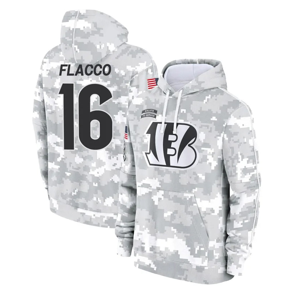 Punc C.Bengals #16 Joe Flacco Player Arctic Camo Salute to Service Pullover Hoodie Limited Stitched Jerseys