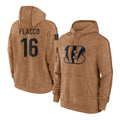Punc C.Bengals #16 Joe Flacco Player Brown Salute to Service Pullover Hoodie Limited Stitched Jerseys