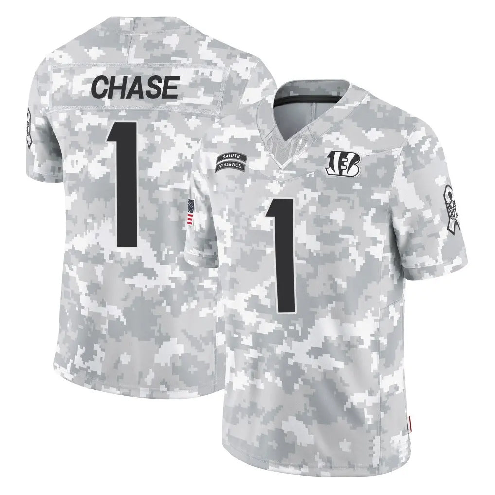 Punc C.Bengals #1 Ja'Marr Chase Player Arctic Camo Salute to Service Limited Stitched Jerseys