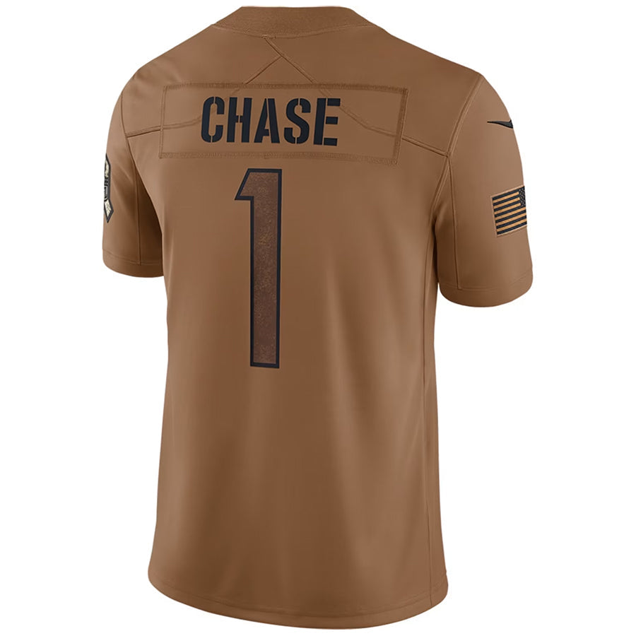 Punc C.Bengals #1 Ja'Marr Chase Player BROWN Salute To Service Limited Stitched Jerseys