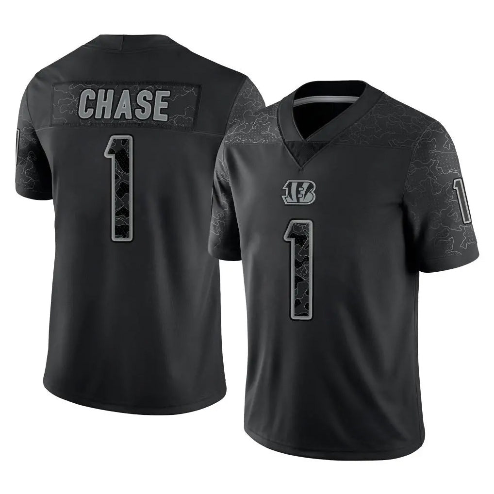 Punc C.Bengals #1 Ja'Marr Chase Player Black Reflective Limited Game Stitched Jerseys