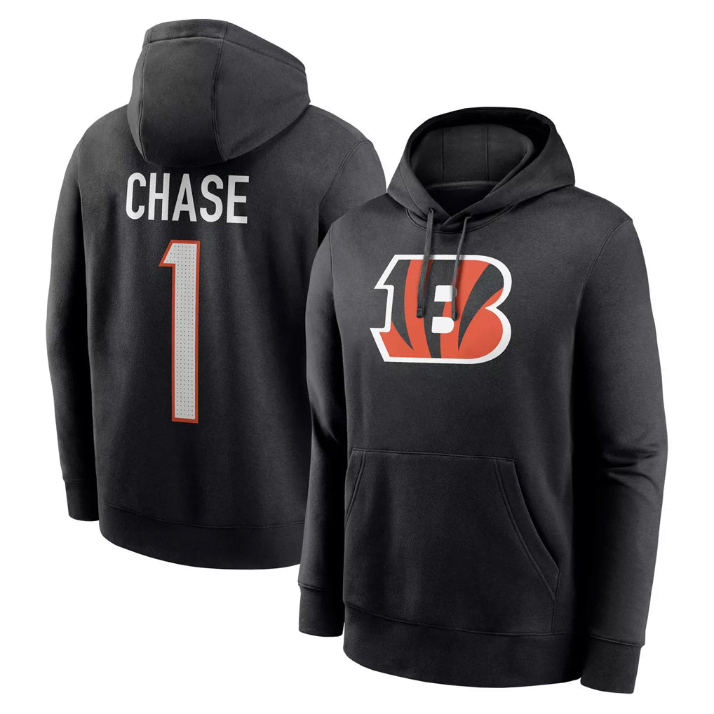 Punc C.Bengals #1 Ja'Marr Chase Player Black Salute to Service Pullover Hoodies Game Stitched Jerseys