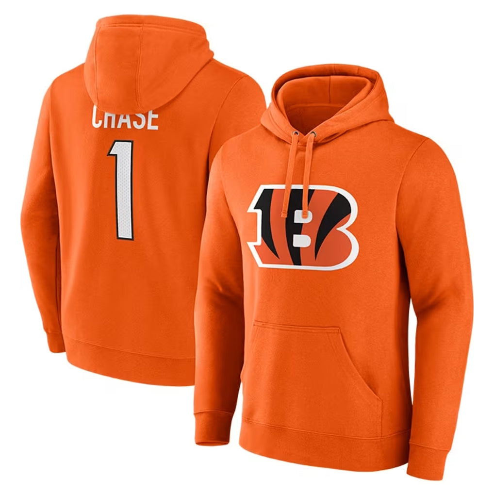 Punc C.Bengals #1 Ja'Marr Chase Player Orange Salute to Service Pullover Hoodie Limited Stitched Jerseys