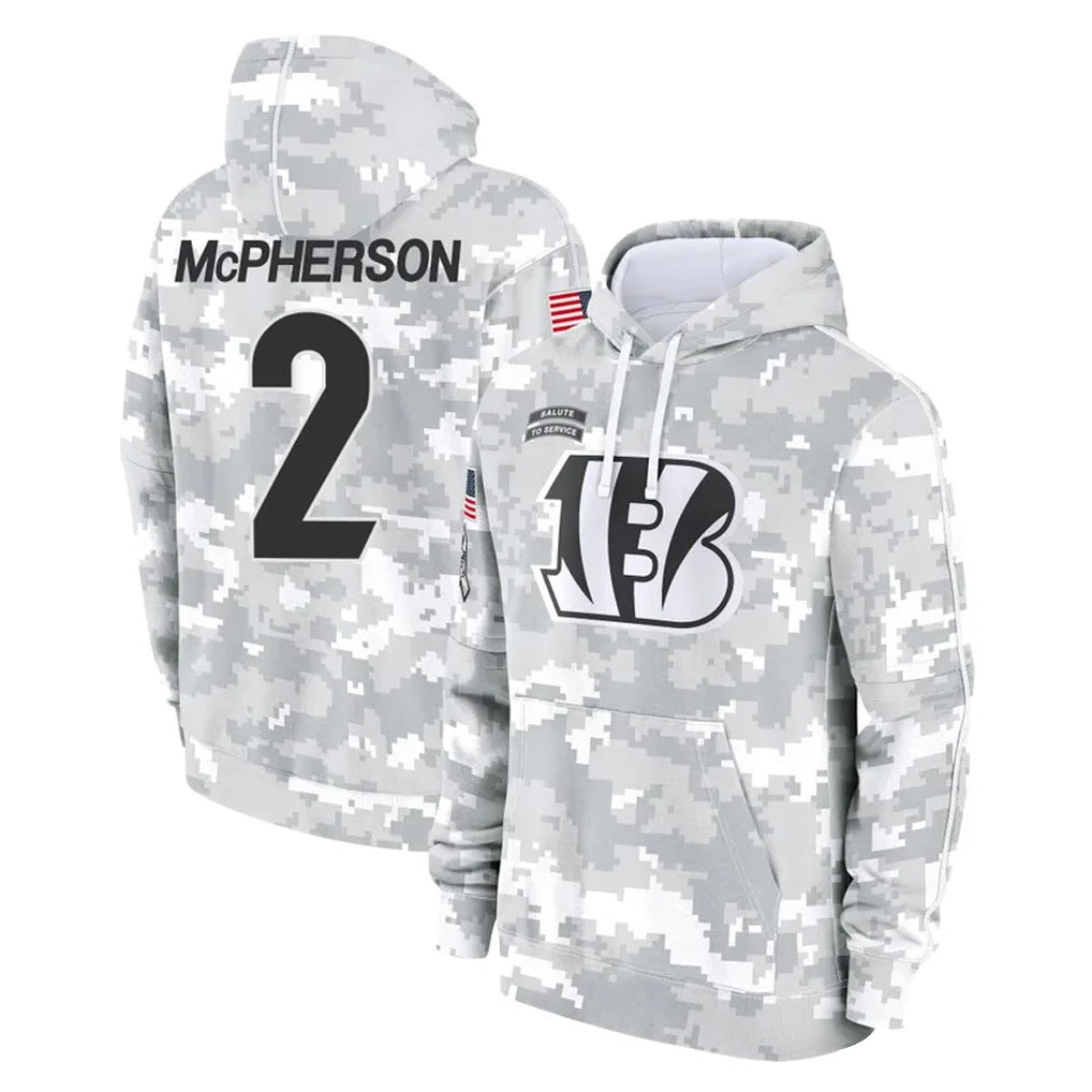 Punc C.Bengals #2 Evan McPherson Player Arctic Camo Salute to Service Pullover Hoodie Limited Stitched Jerseys