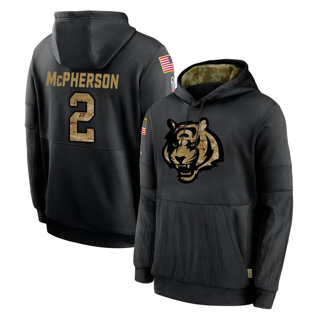 Punc C.Bengals #2 Evan McPherson Player Black Salute to Service Pullover Hoodies Limited Stitched Jerseys