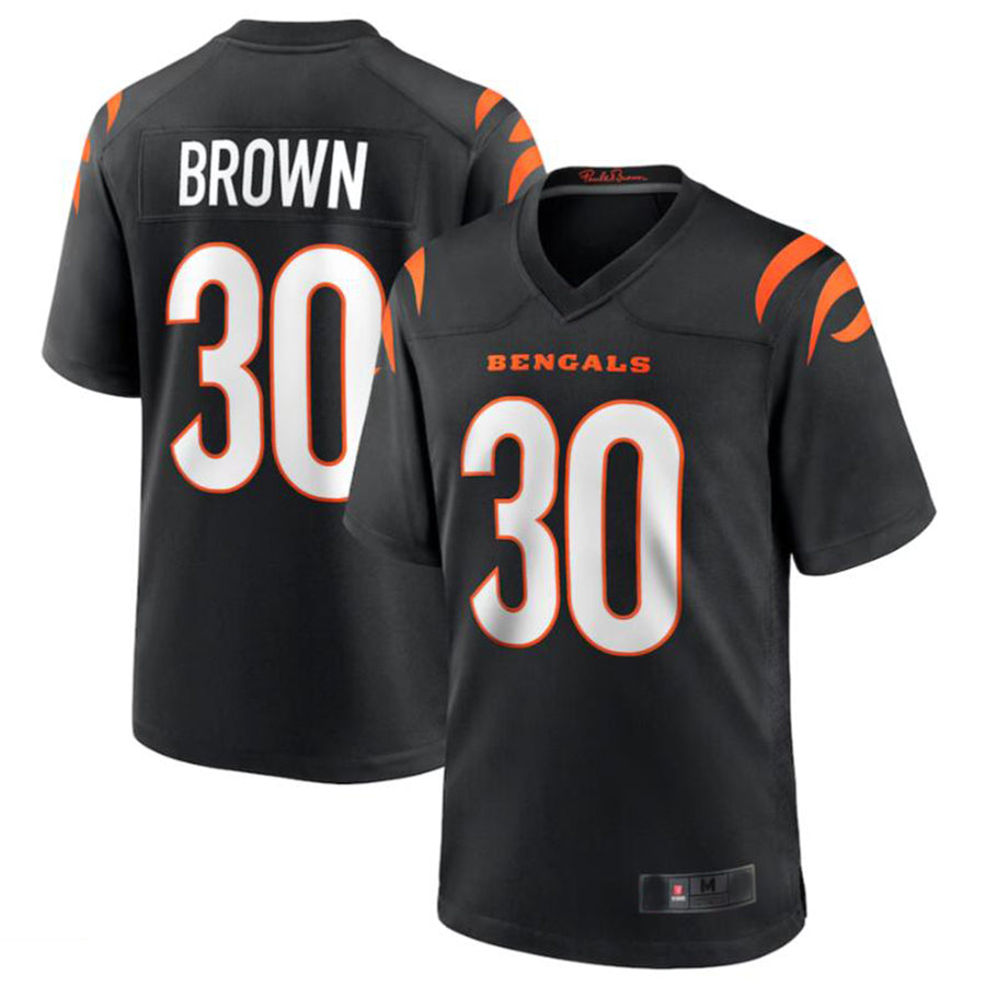 Punc C.Bengals #30 Chase Brown Black Team Game Jersey American Stitched Jerseys