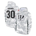 Punc C.Bengals #30 Chase Brown Player Arctic Camo Salute to Service Pullover Hoodie Limited Stitched Jerseys