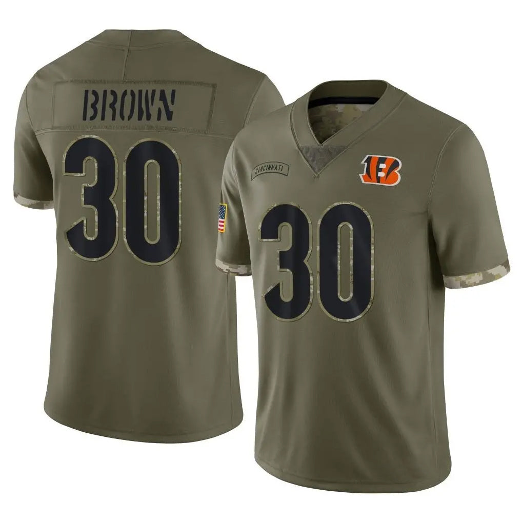 Punc C.Bengals #30 Chase Brown Player Salute To Service Limited Olive Stitched Jerseys