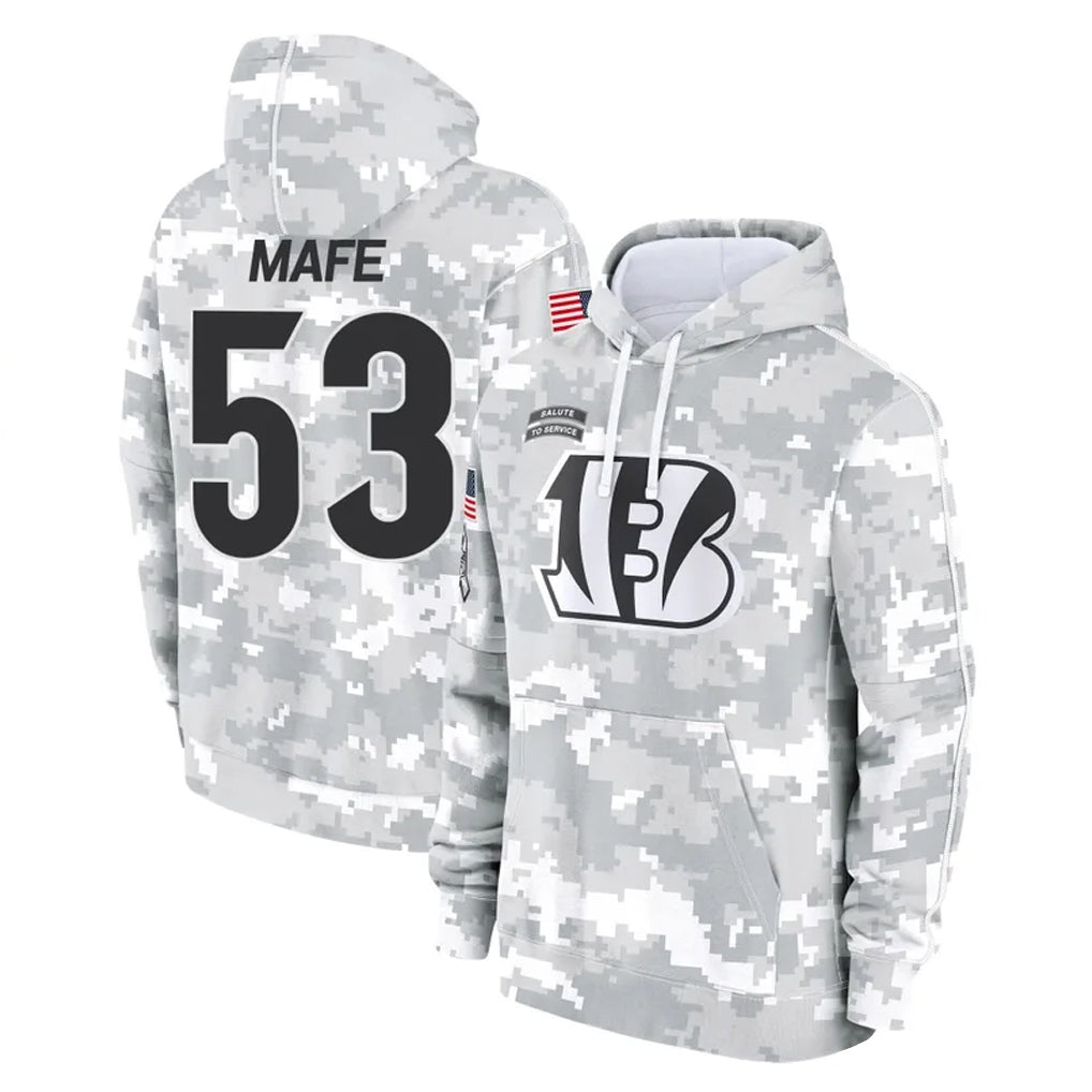 Punc C.Bengals #53 Boye Mafe Player Arctic Camo Salute to Service Pullover Hoodie Limited Stitched Jerseys