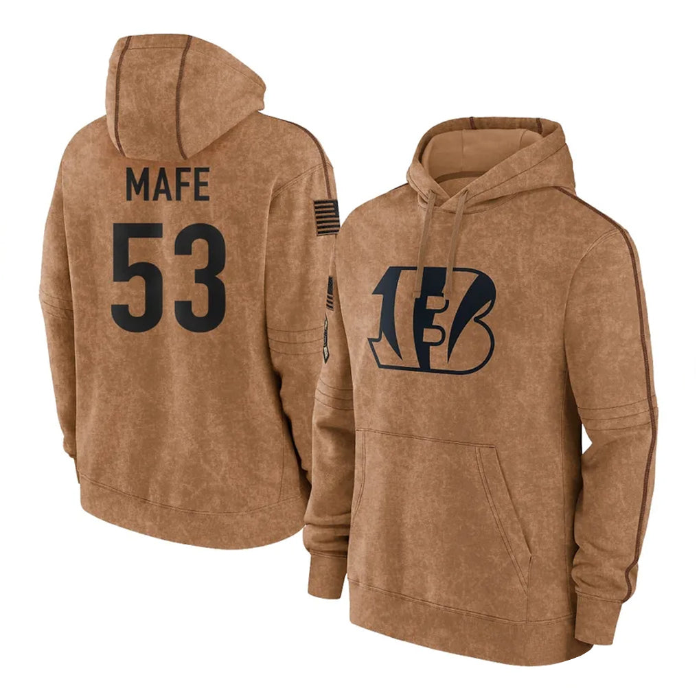 Punc C.Bengals #53 Boye Mafe Player Brown Salute to Service Pullover Hoodie Limited Stitched Jerseys
