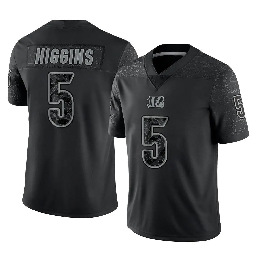 Punc C.Bengals #5 Tee Higgins Player Black Reflective Limited Game Stitched Jerseys