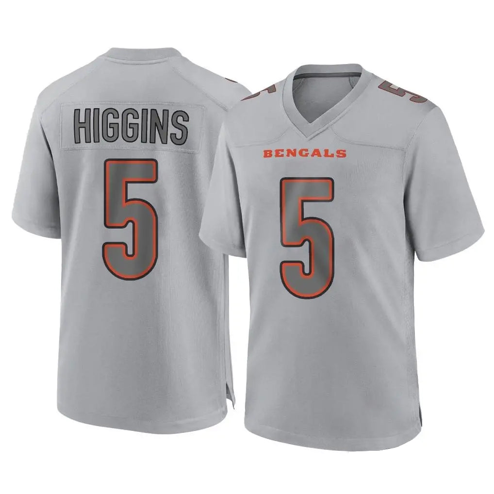 Punc C.Bengals #5 Tee Higgins Player Gray Atmosphere Fashion Game Stitched Jerseys