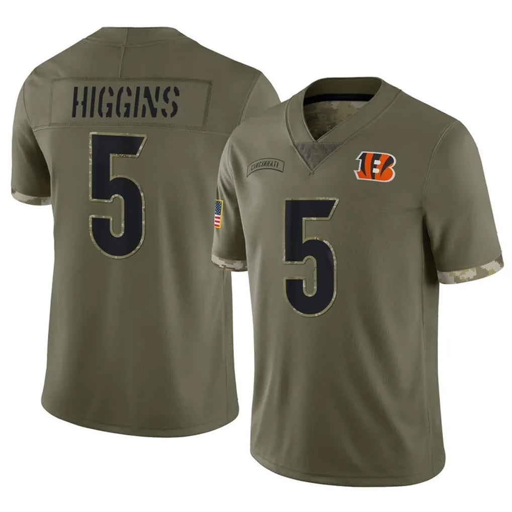 Punc C.Bengals #5 Tee Higgins Player Olive Salute to Service Limited Game Stitched Jerseys