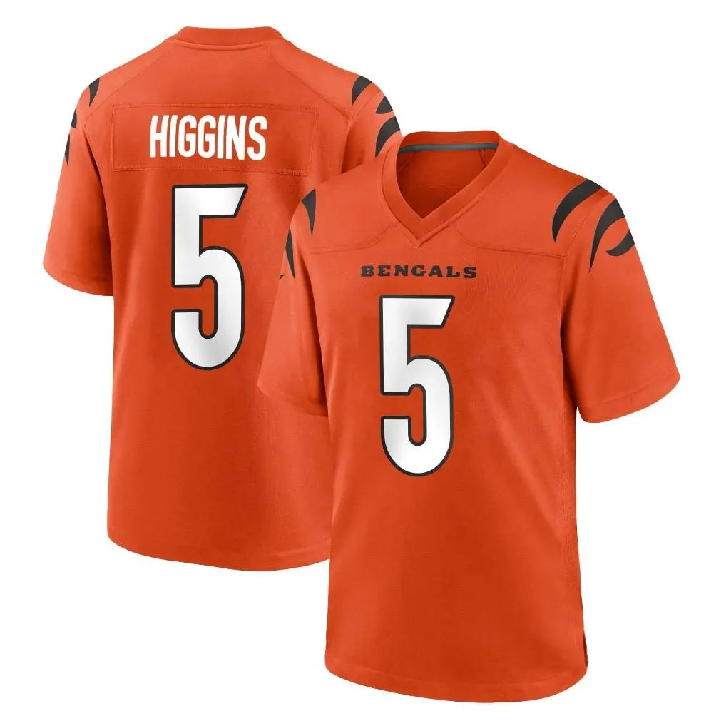 Punc C.Bengals #5 Tee Higgins Player Orange Home Game Stitched Jerseys