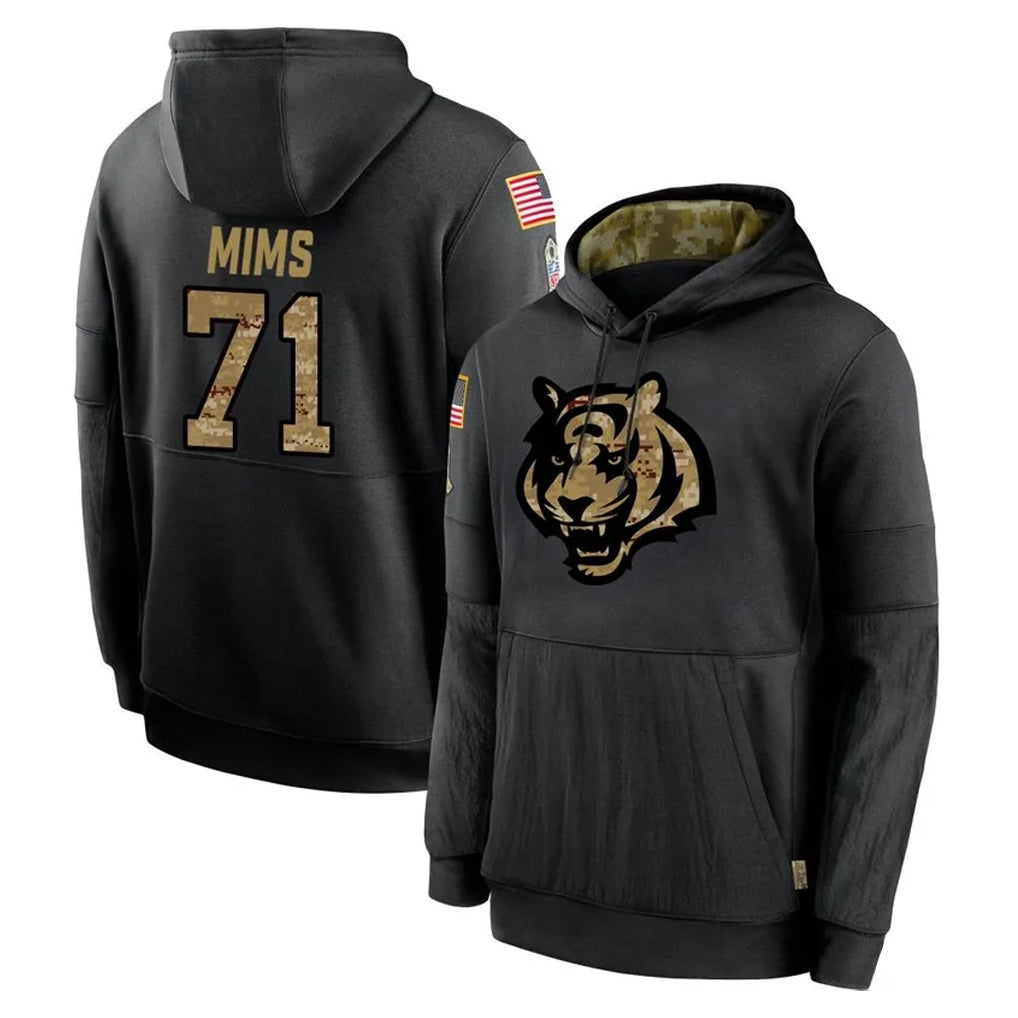 Punc C.Bengals #71 Amarius Mims Player Black Salute to Service Pullover Hoodies Limited Stitched Jerseys
