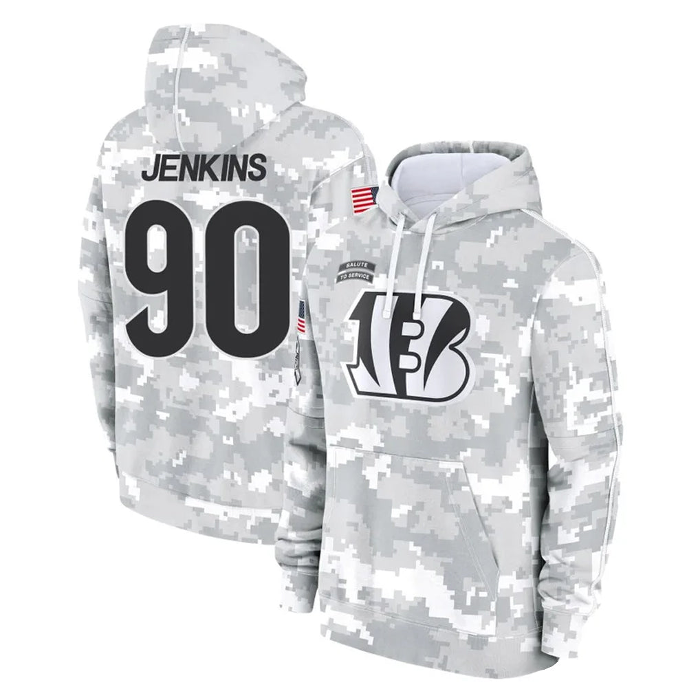 Punc C.Bengals #90 Kris Jenkins Jr Player Arctic Camo Salute to Service Pullover Hoodie Limited Stitched Jerseys