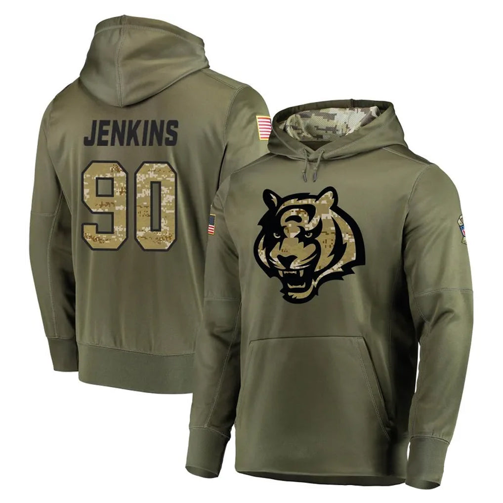 Punc C.Bengals #90 Kris Jenkins Jr Player Olive Salute to Service Pullover Hoodies Home Game Stitched Jerseys