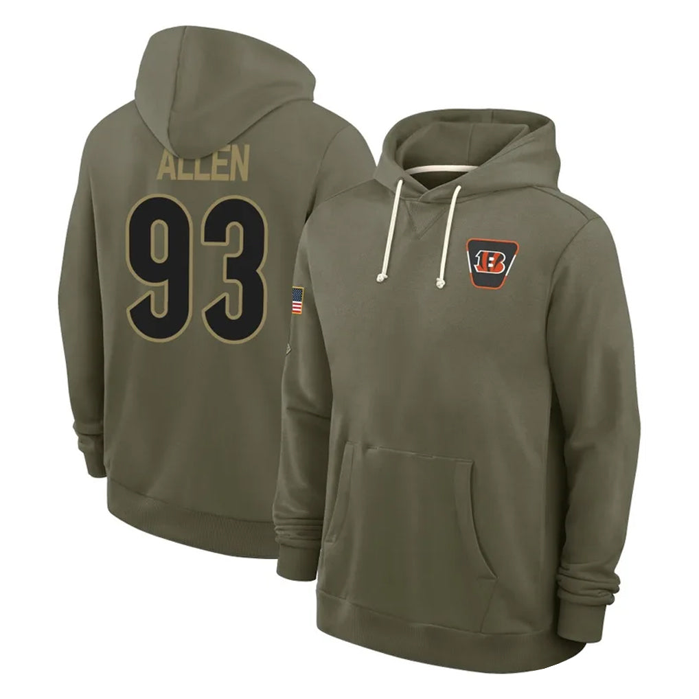Punc C.Bengals #93 Jonathan Allen Player Olive Salute to Service Pullover Hoodies Limited Stitched Jerseys