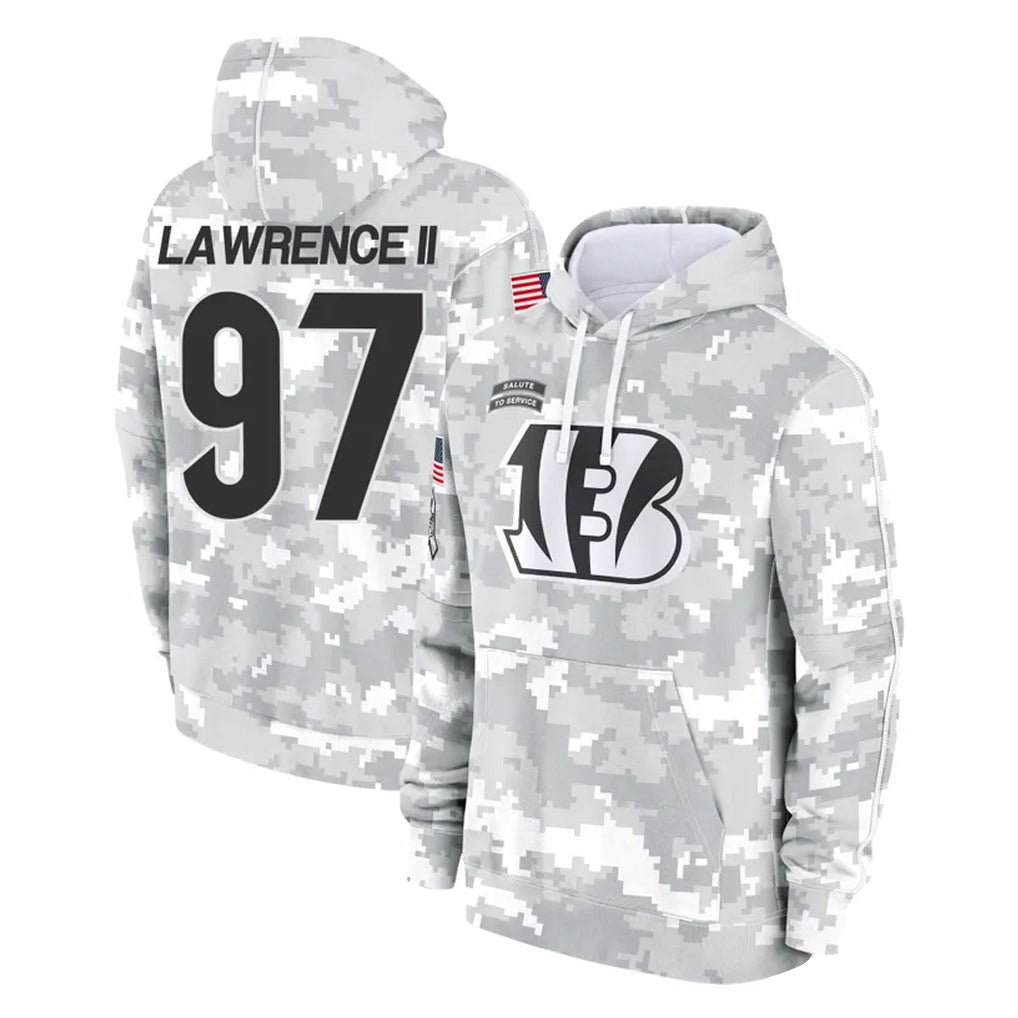 Punc C.Bengals #97 Dexter Lawrence II Player Arctic Camo Salute to Service Pullover Hoodie Limited Stitched Jerseys