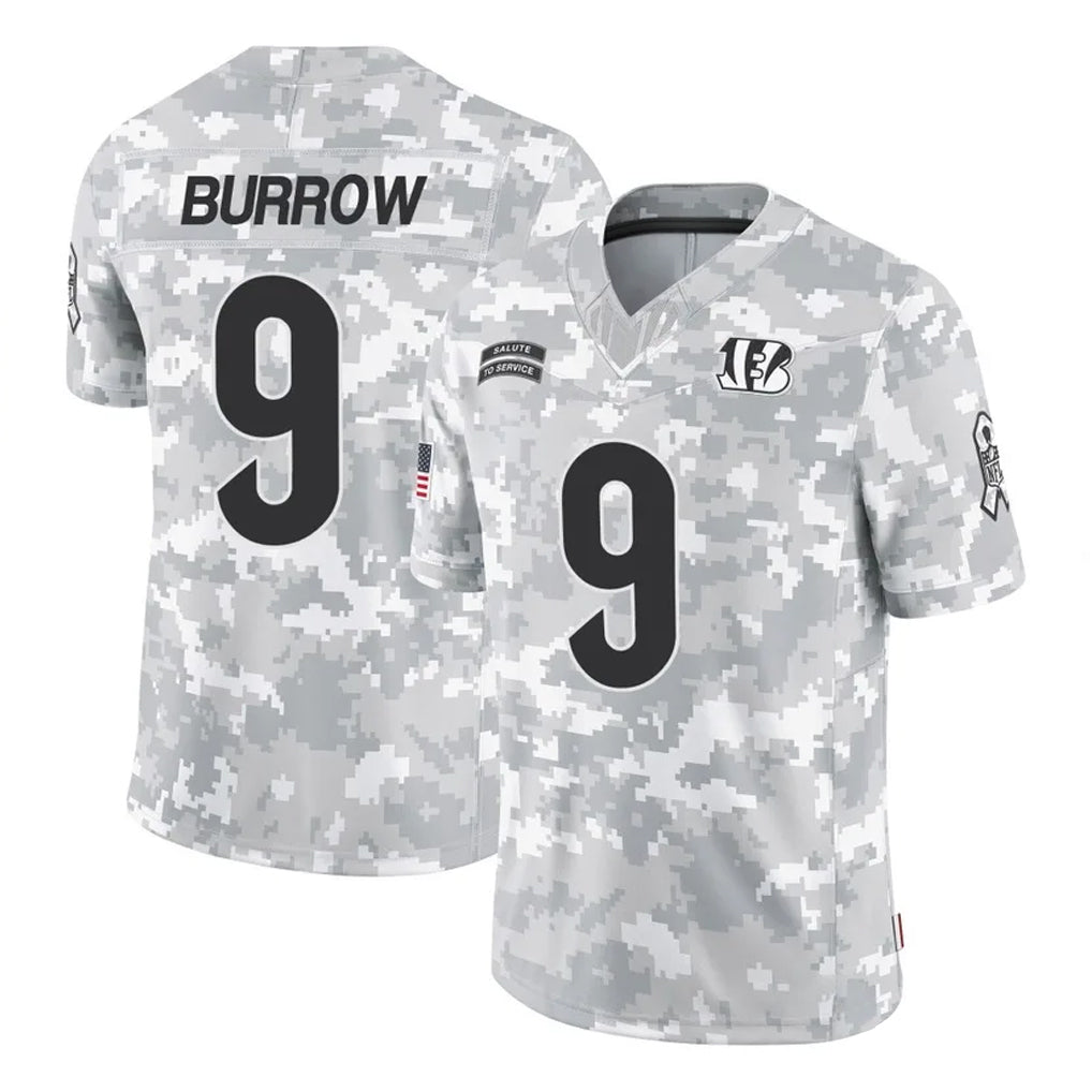 Punc C.Bengals #9 Joe Burrow Player Arctic Camo Salute to Service Limited Stitched Jerseys