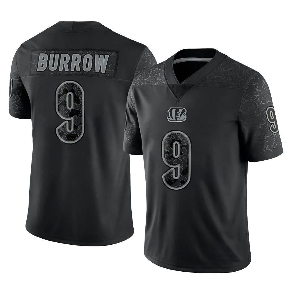 Punc C.Bengals #9 Joe Burrow Player Black Reflective Limited Game Stitched Jerseys