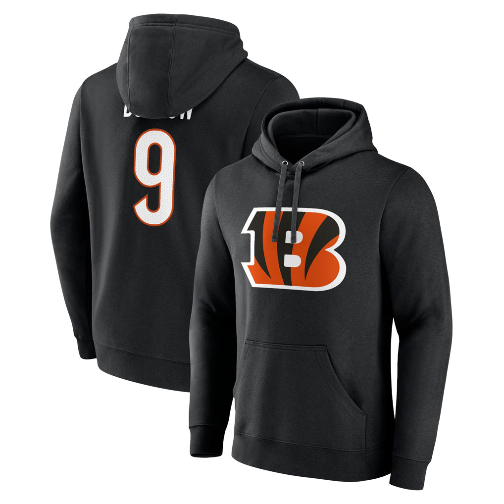 Punc C.Bengals #9 Joe Burrow Player Black Salute to Service Pullover Hoodie Stitched Jerseys