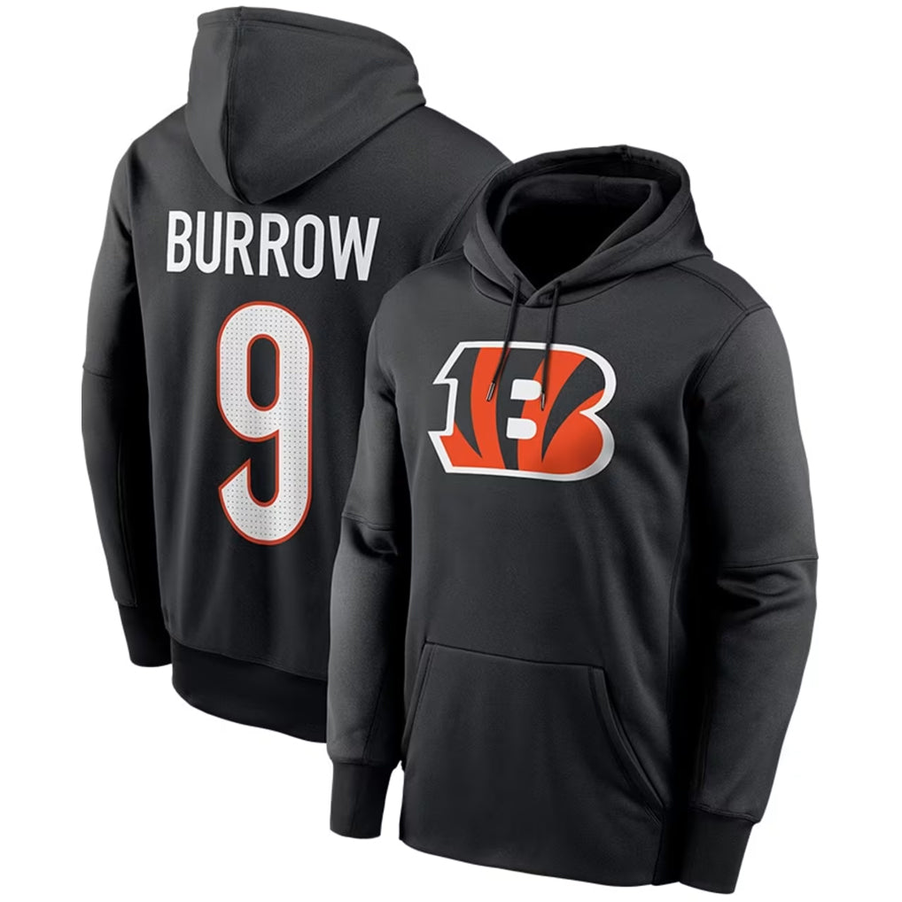 Punc C.Bengals #9 Joe Burrow Player Black Salute to Service Pullover Hoodies Game Stitched Jerseys