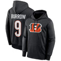 Punc C.Bengals #9 Joe Burrow Player Black Salute to Service Pullover Hoodies Game Stitched Jerseys
