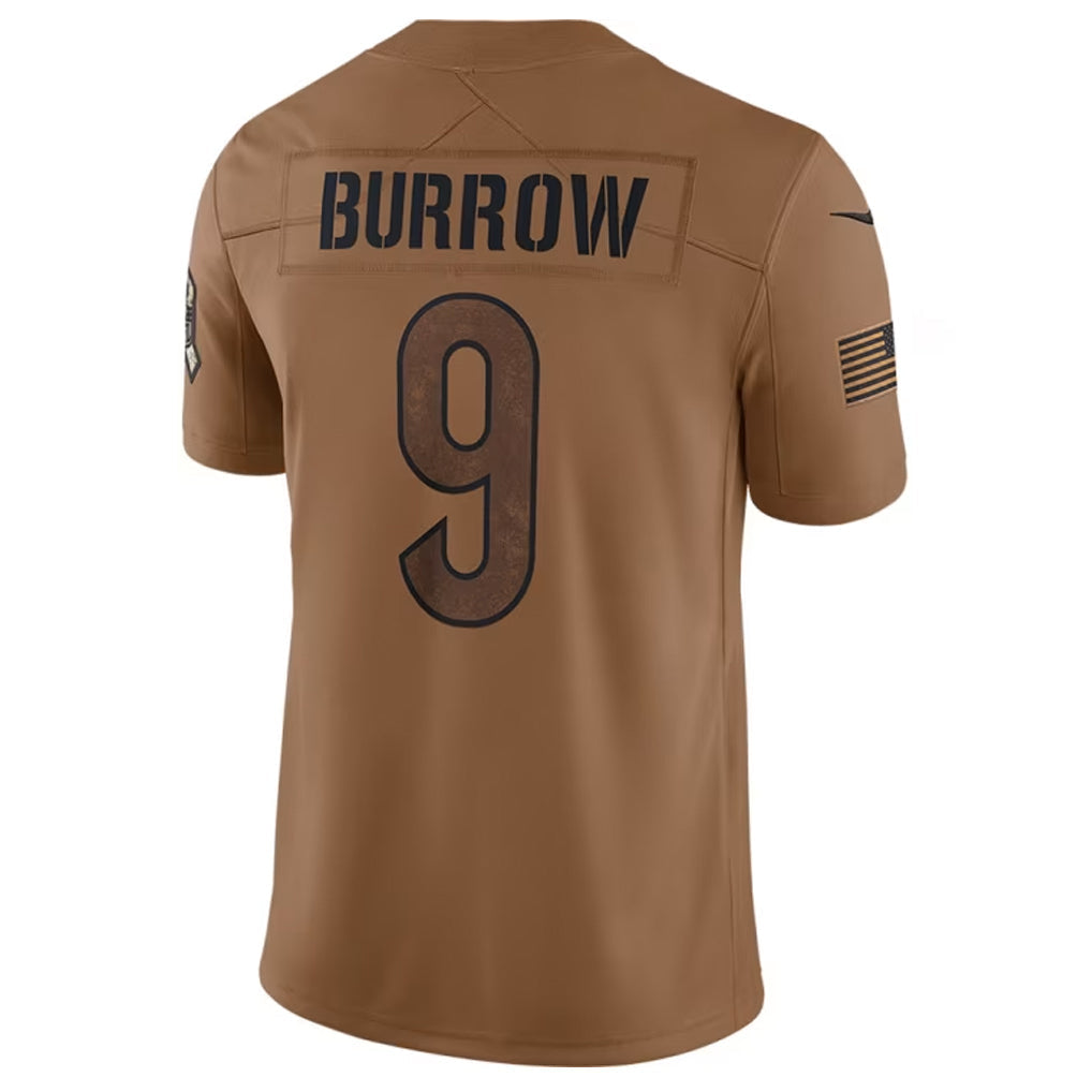 Punc C.Bengals #9 Joe Burrow Player Brown Salute To Service Limited Stitched Jerseys